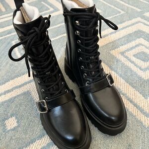 Mix No. 6 Black Combat Boots with Buckle Detail Size 9 Brand New